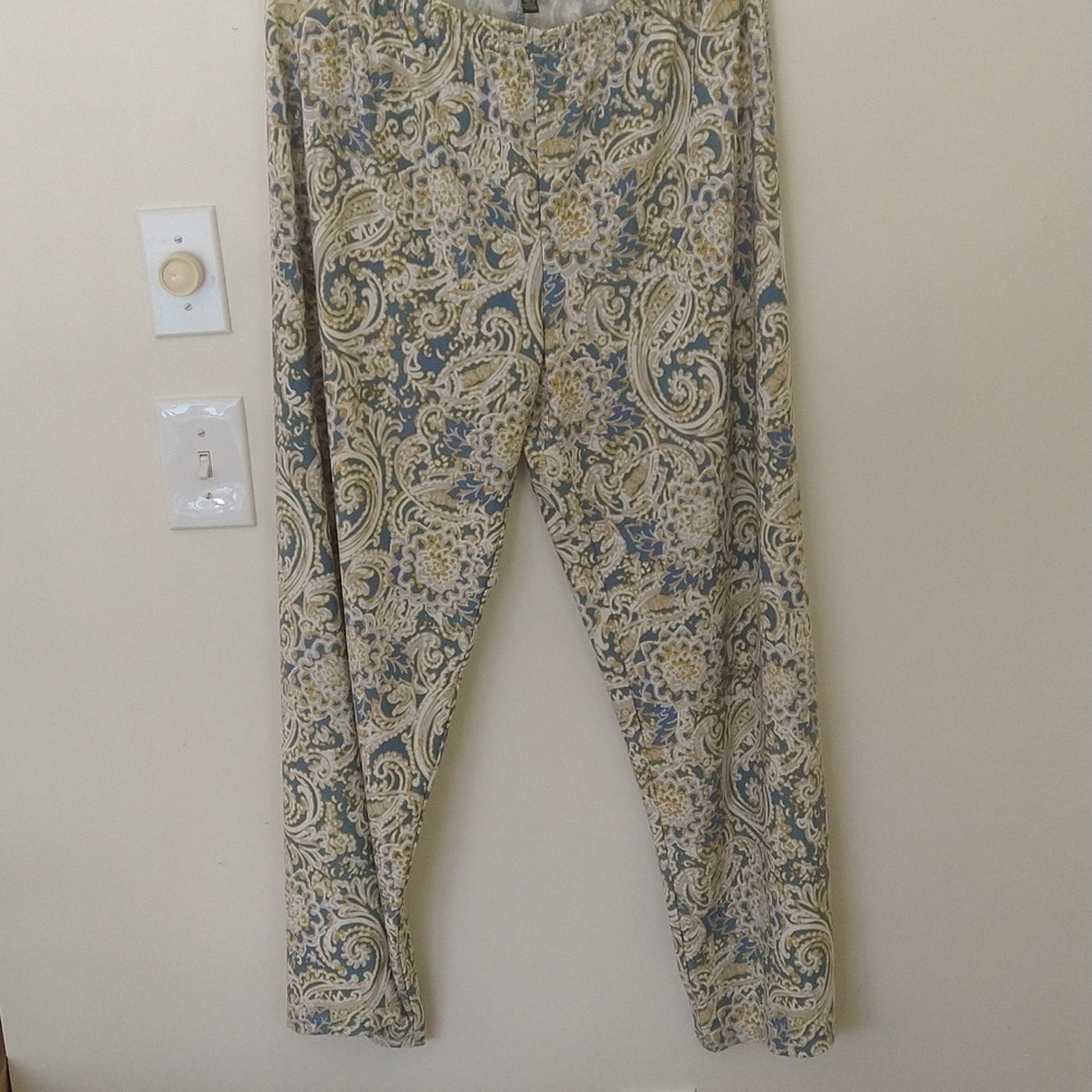 blue paisley palazzo summer casual elastic waist pants extra large beachy